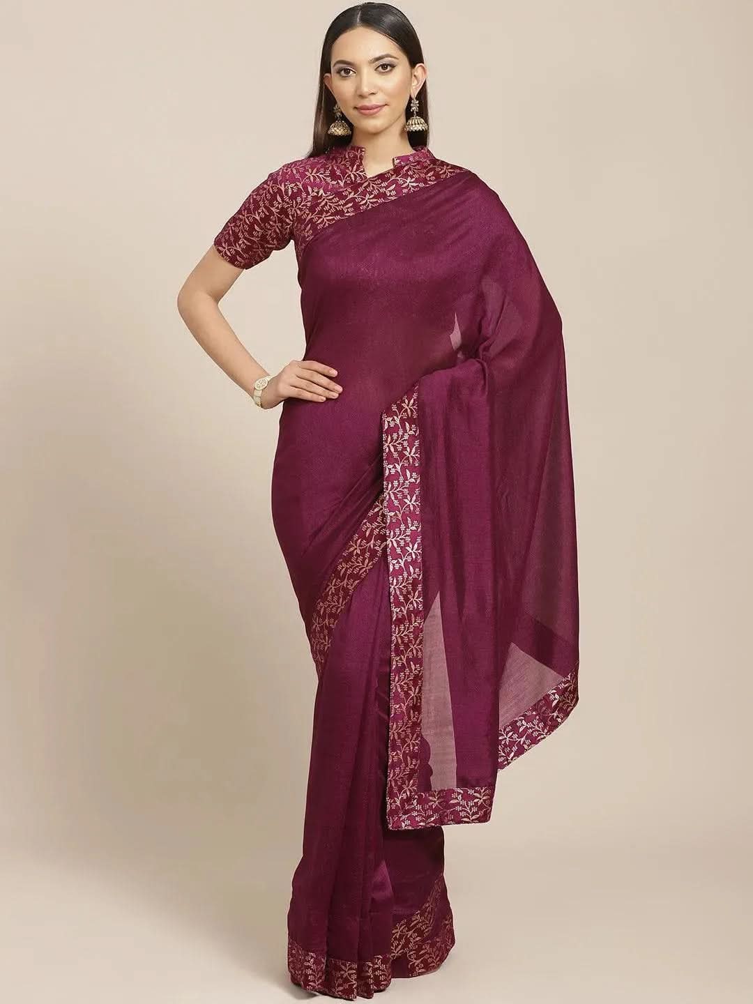Purple Solid Chiffon Saree - Libas