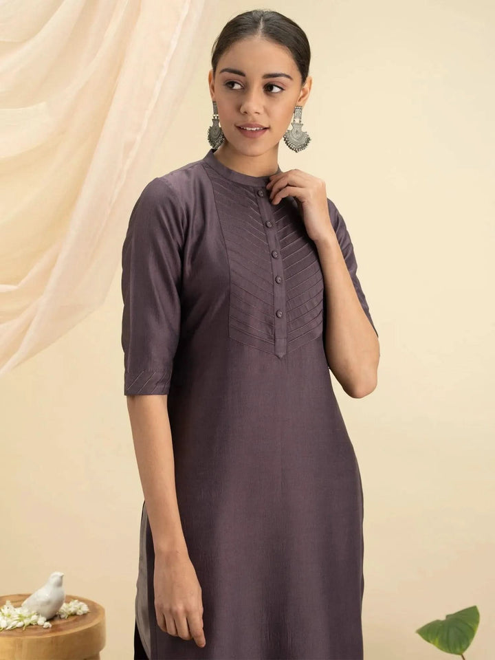 Purple Solid Silk Kurta - Libas