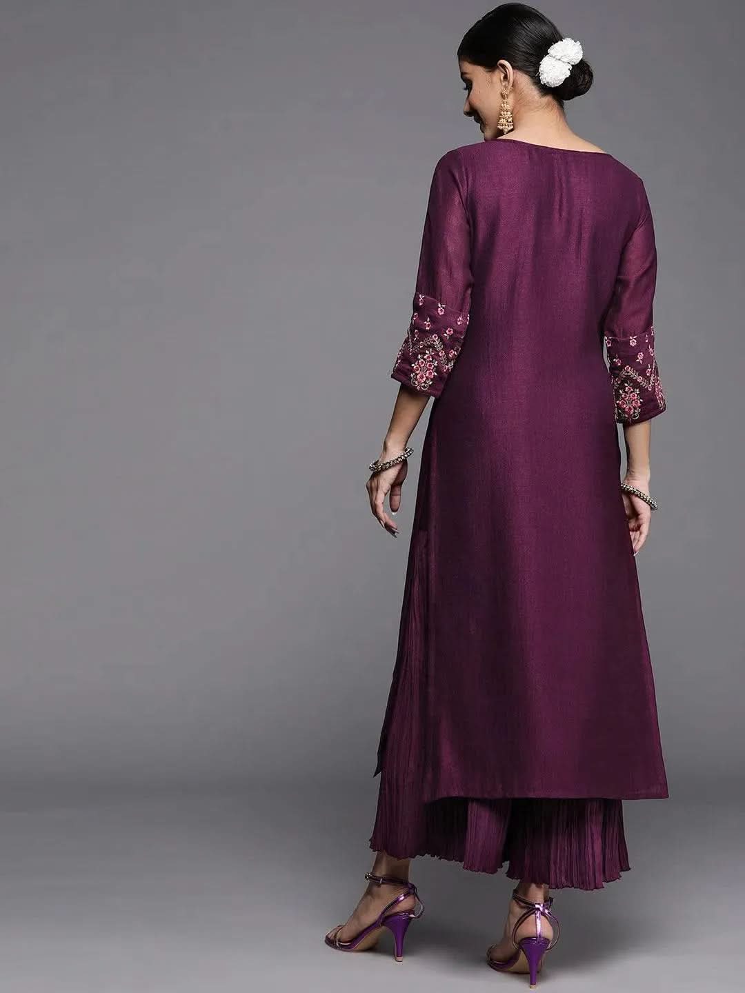 Purple Solid Silk Kurta - Libas