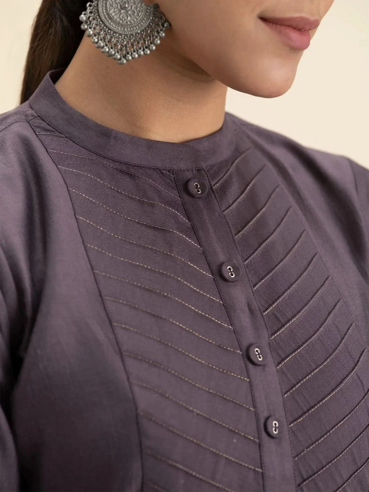 Purple Solid Silk Kurta - Libas