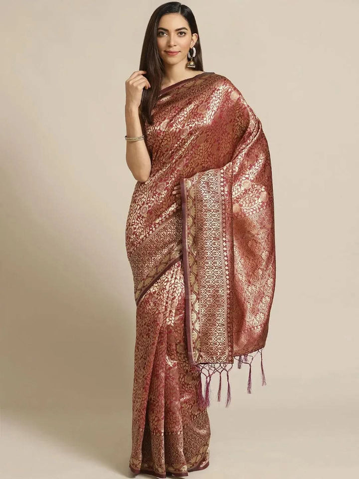 Purple Woven Design Brocade Saree - Libas
