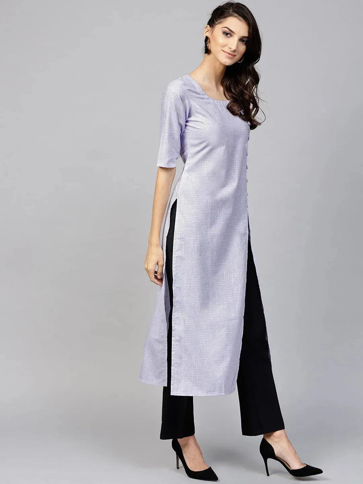 Purple Woven Design Cotton Kurta - Libas