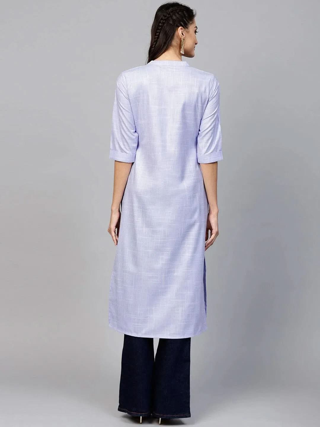 Purple Woven Design Cotton Kurta - Libas