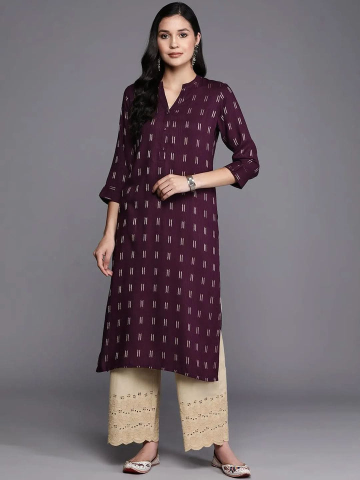 Purple Woven Design Rayon Straight Kurta - Libas