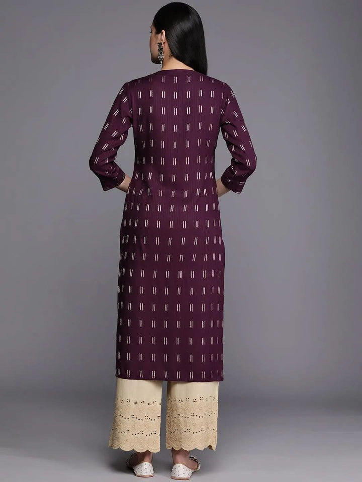 Purple Woven Design Rayon Straight Kurta - Libas