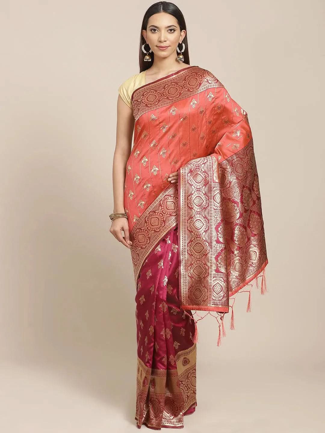 Purple Woven Design Silk Blend Saree - Libas