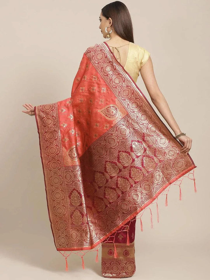 Purple Woven Design Silk Blend Saree - Libas