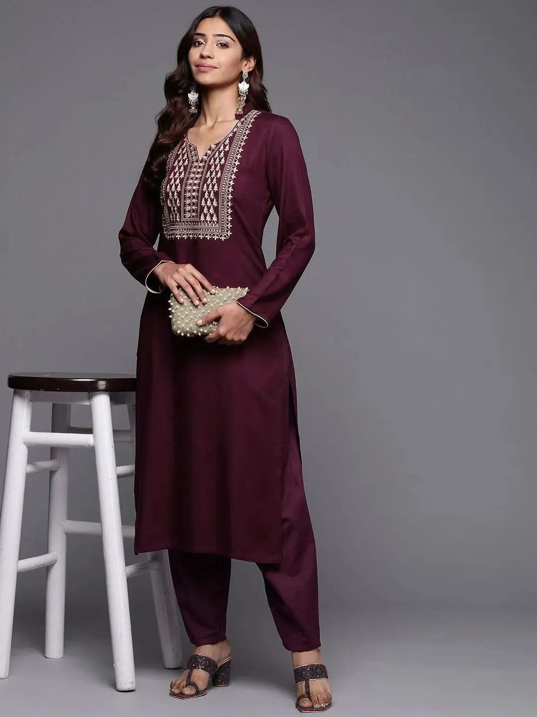 Purple Yoke Design Pashmina Wool Straight Kurta
Purple Yoke Design Pashmina Wool Straight Kurta