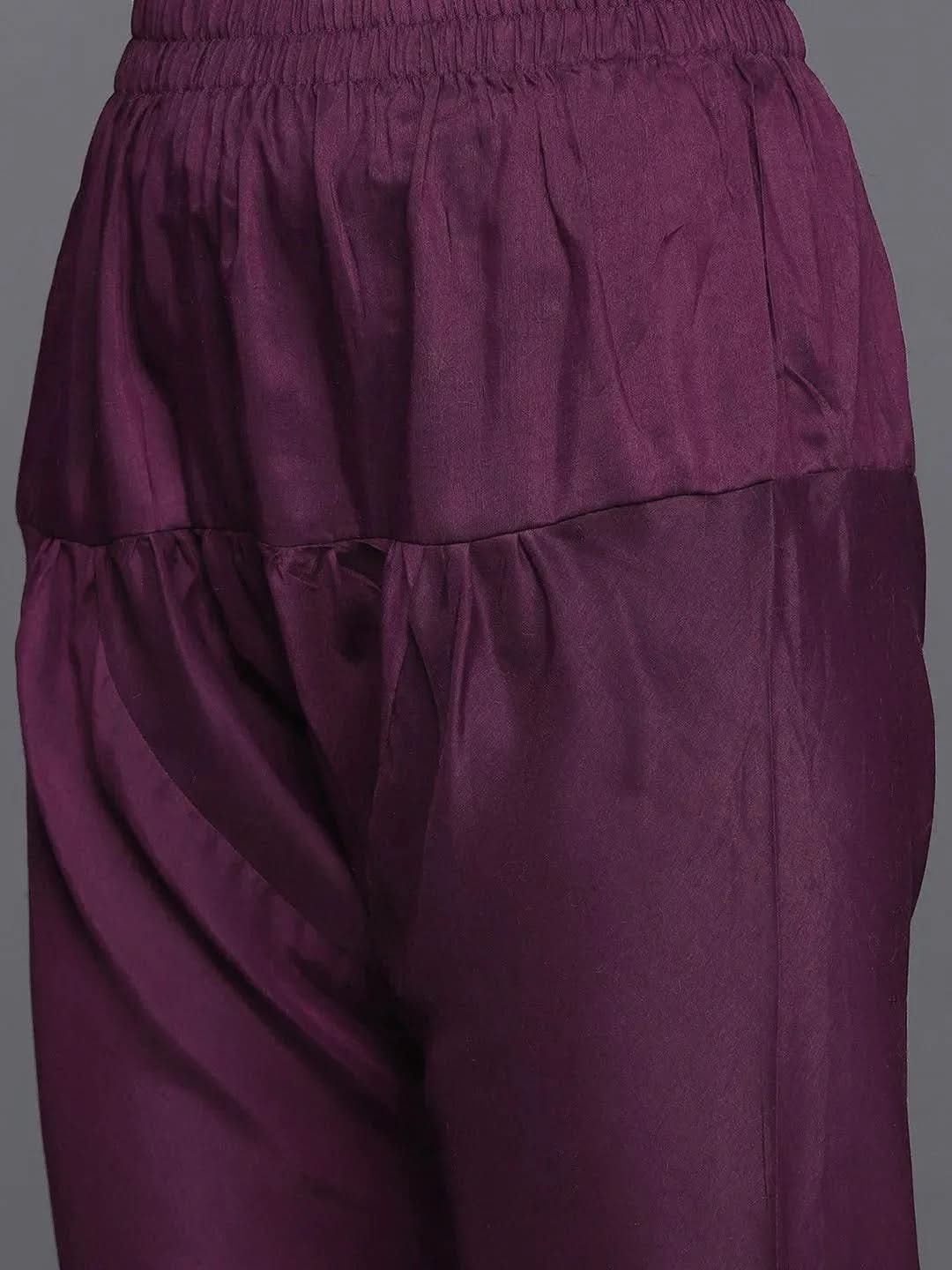Purple Yoke Design Silk Blend Anarkali Suit Set - Libas