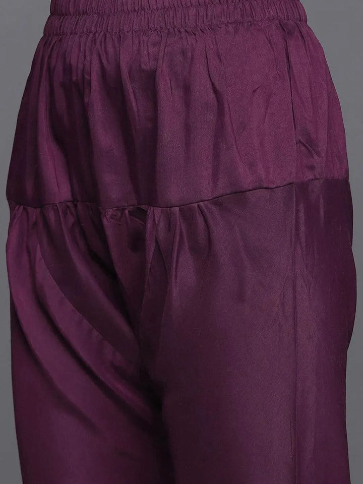 Purple Yoke Design Silk Blend Anarkali Suit Set - Libas