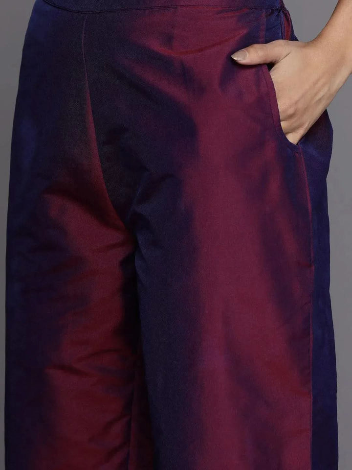 Purple Yoke Design Silk Blend Suit Set With Trousers - Libas