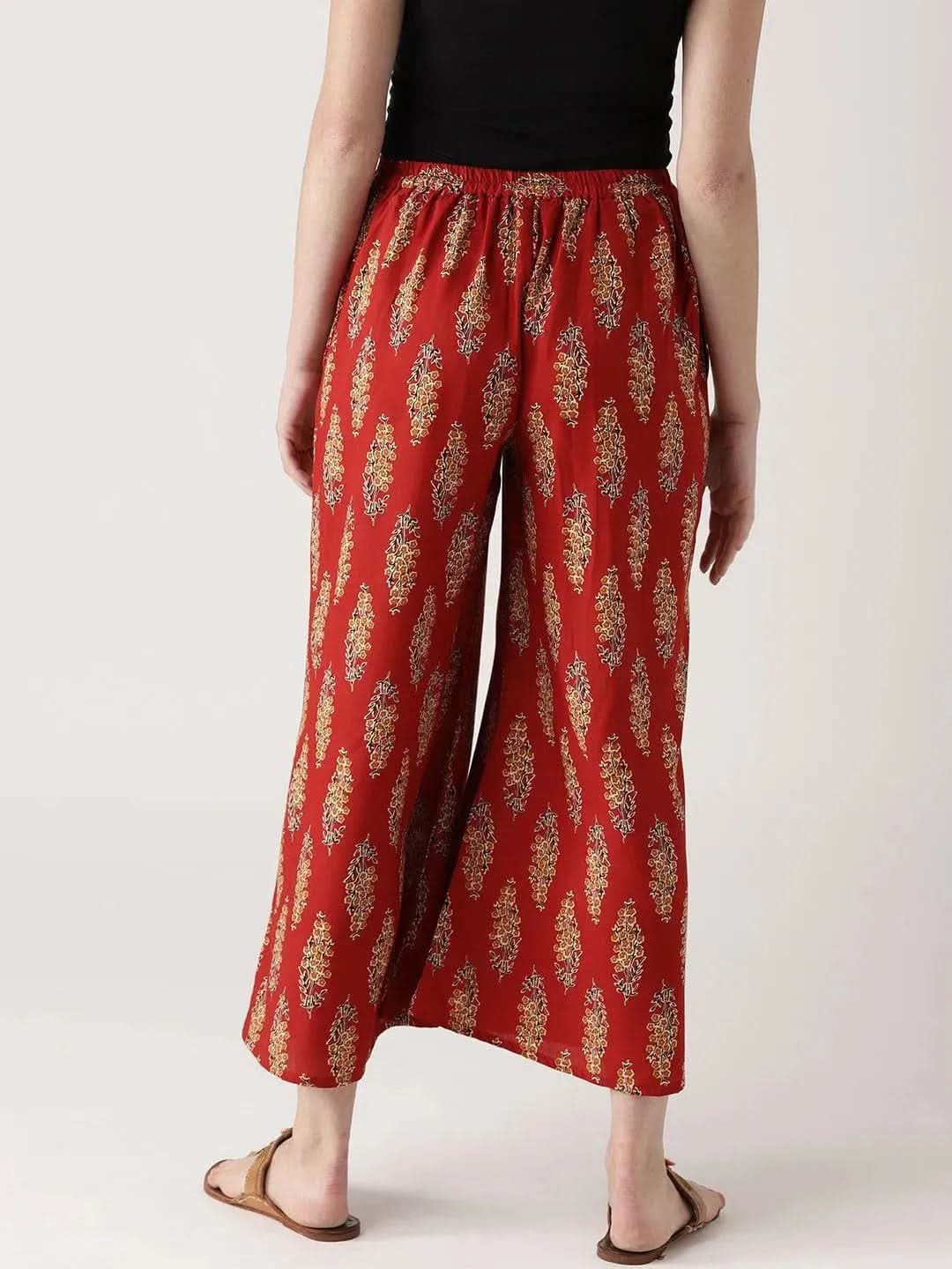 Red Printed Cotton Palazzos - Libas