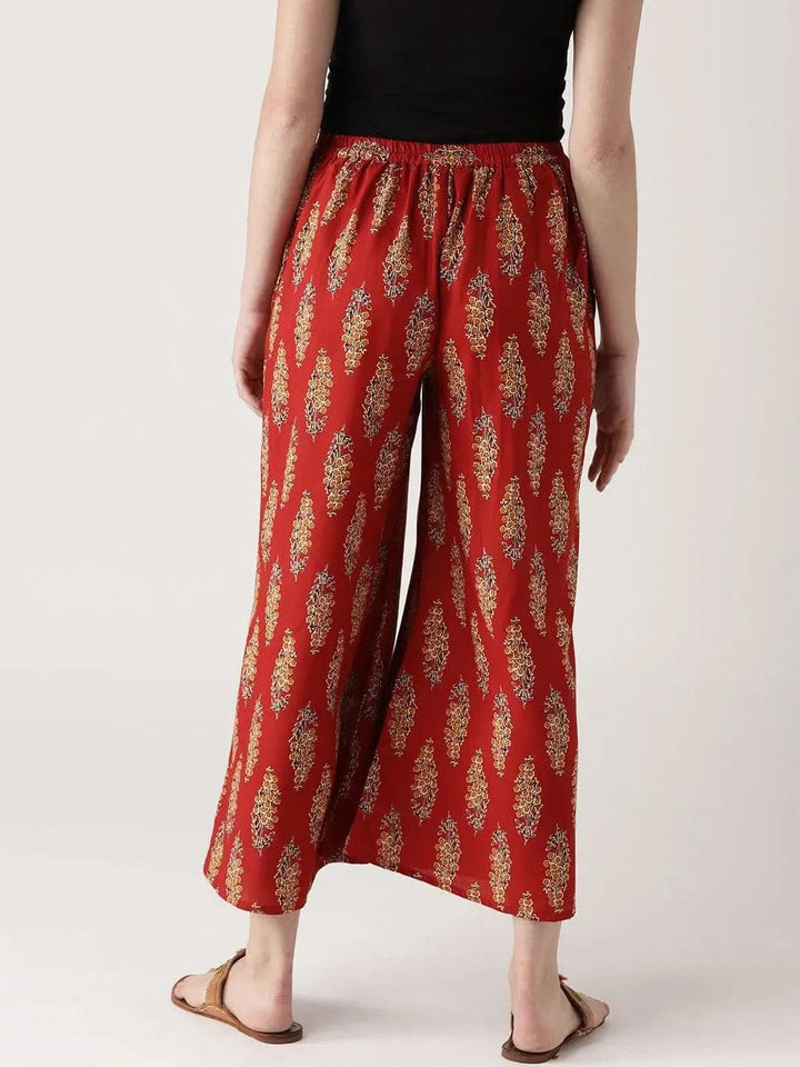 Red Printed Cotton Palazzos - Libas