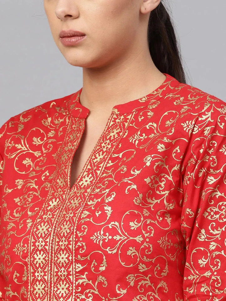 Red Printed Cotton Kurta Set - Libas