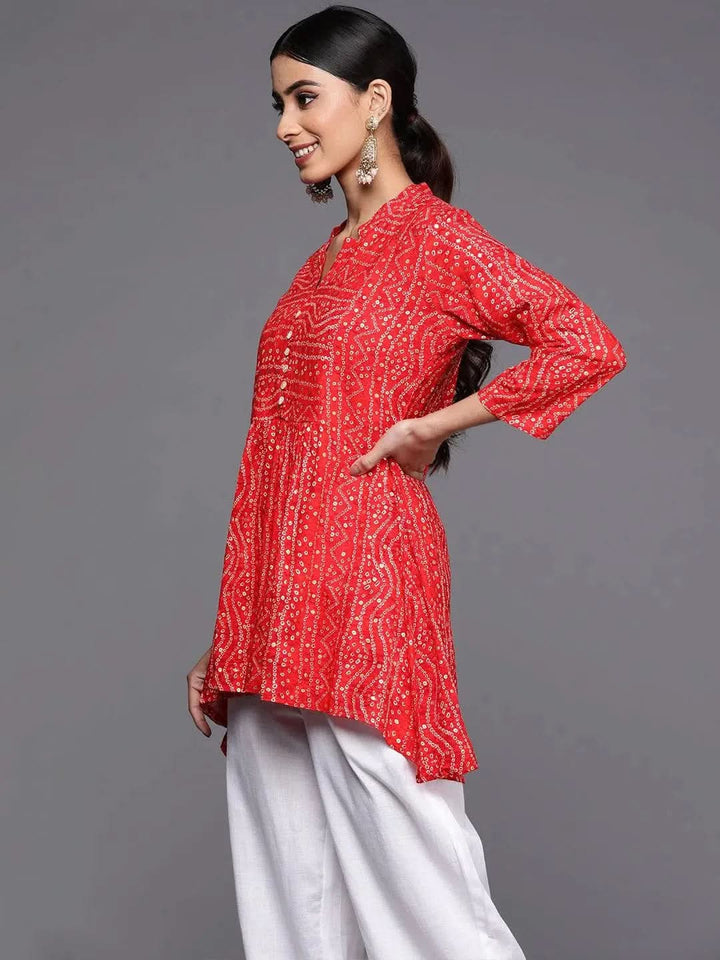Red Printed Rayon A-Line Kurti - Libas