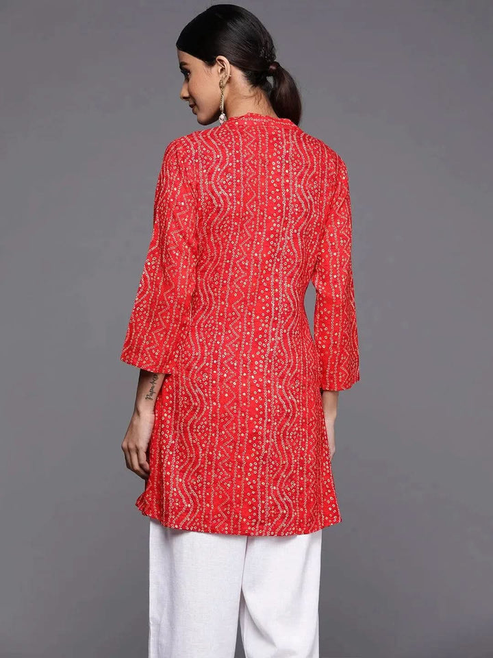 Red Printed Rayon A-Line Kurti - Libas