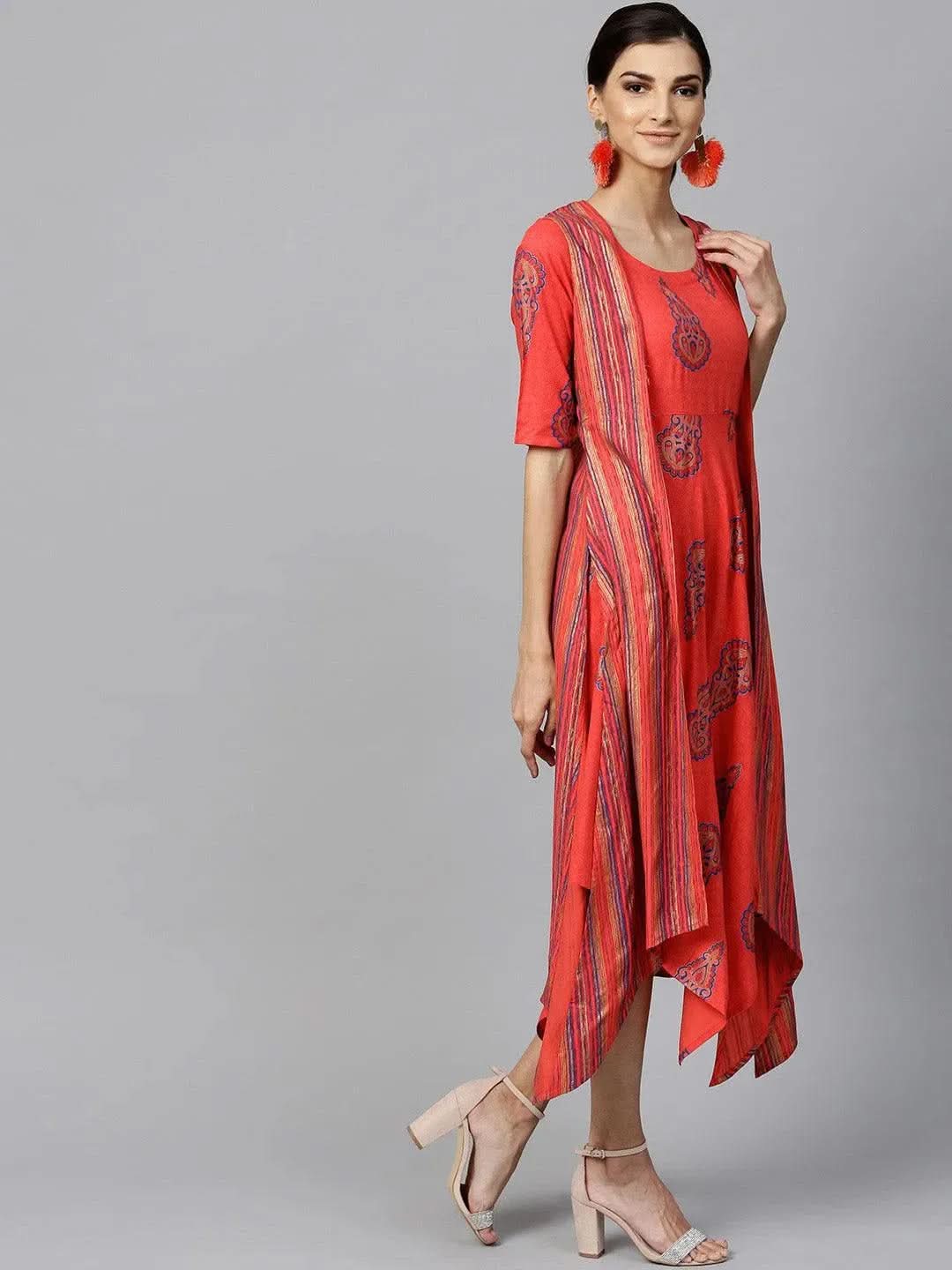 Red Printed Rayon Dress With Jacket
Red Printed Rayon Dress With Jacket