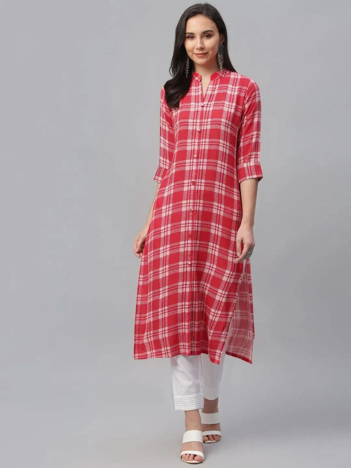 Red Printed Rayon Kurta - Libas