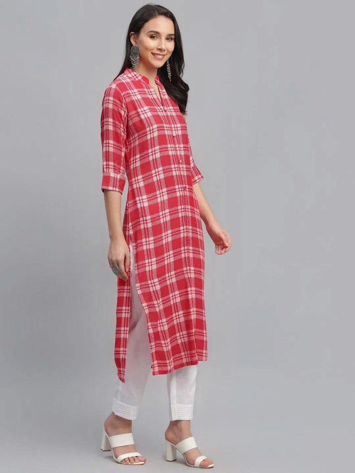 Red Printed Rayon Kurta - Libas