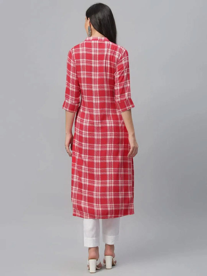 Red Printed Rayon Kurta - Libas