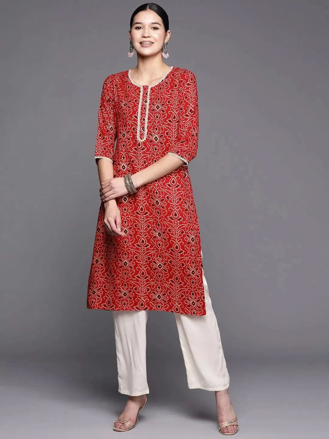 Red Printed Rayon Straight Kurta
Red Printed Rayon Straight Kurta