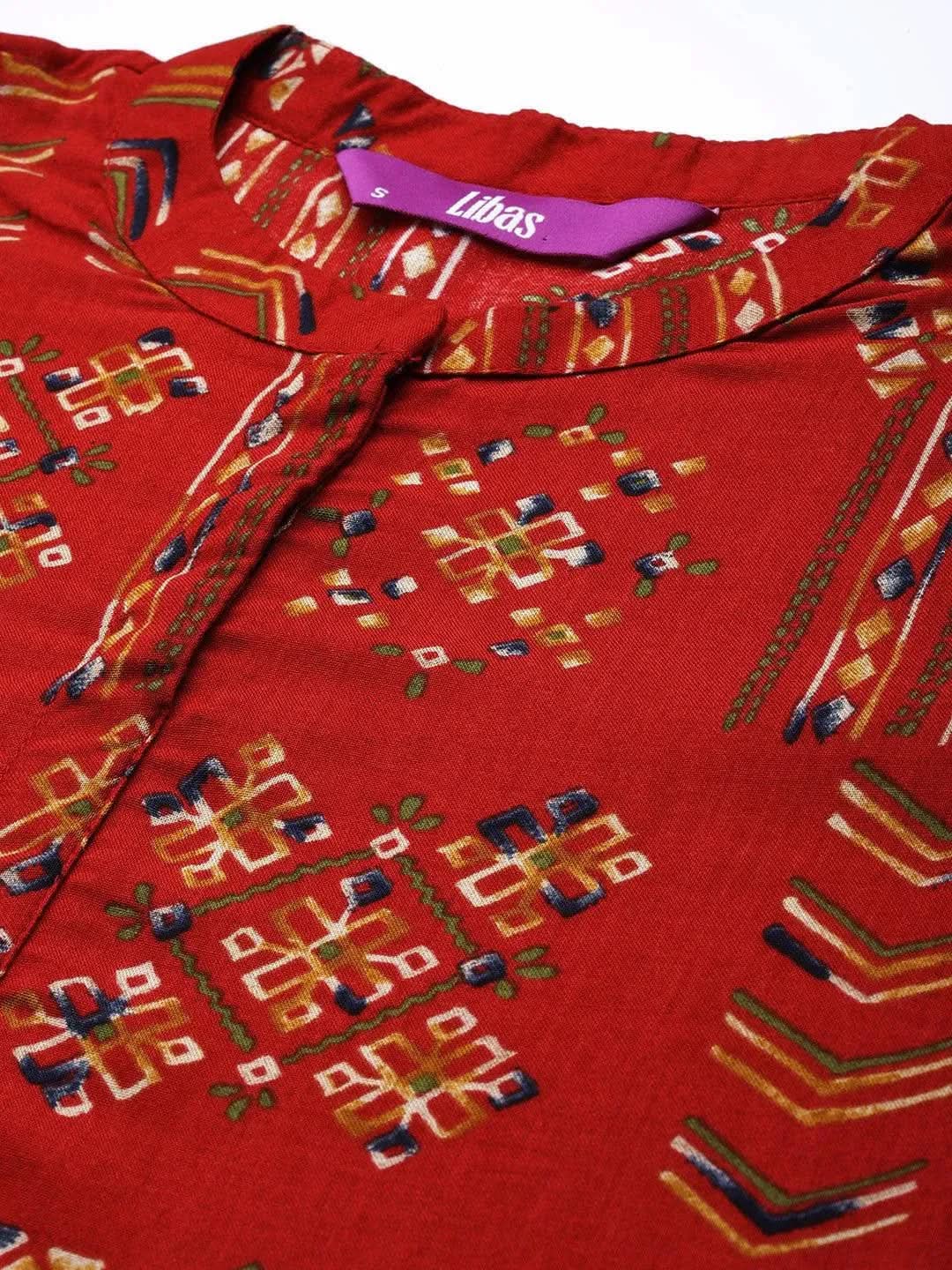 Buy Red Printed Viscose Rayon Kurti - 23129O-XS | Libas Ethnic Wear Online 
Buy Red Printed Viscose Rayon Kurti - 23129O-XS | Libas Ethnic Wear Online