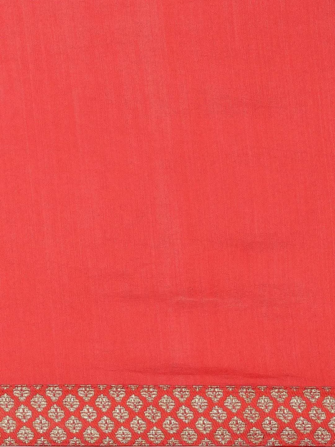 Red Solid Chiffon Saree - Libas