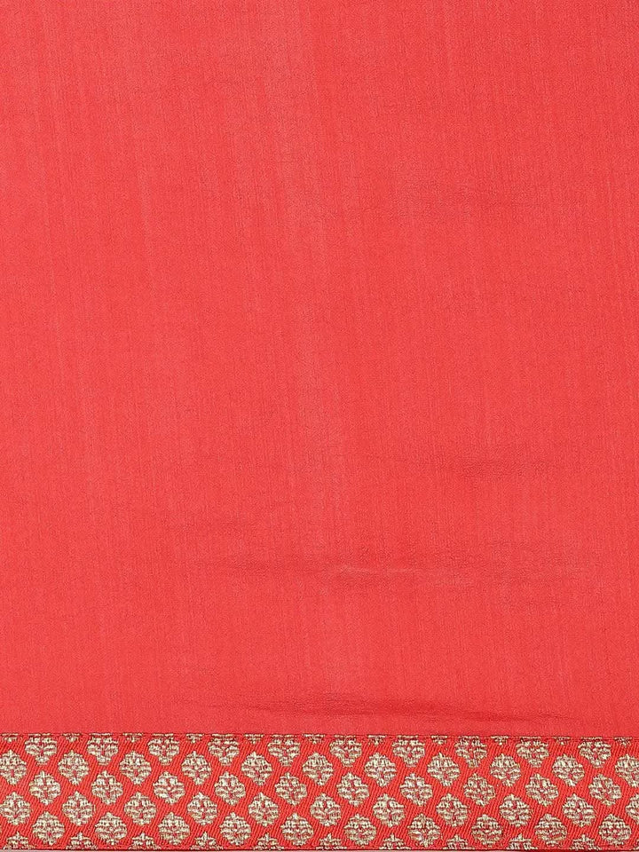Red Solid Chiffon Saree - Libas