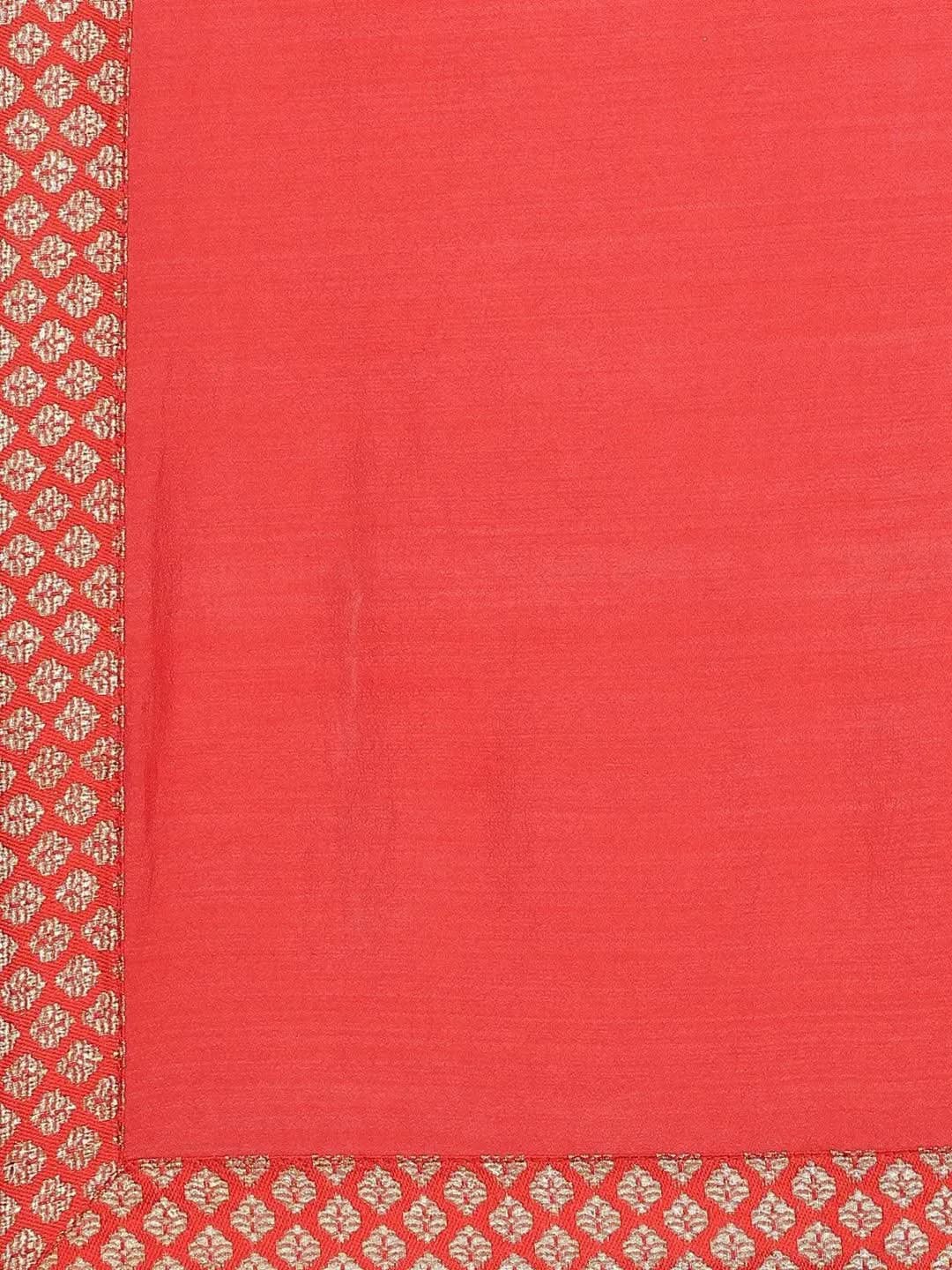 Red Solid Chiffon Saree - Libas