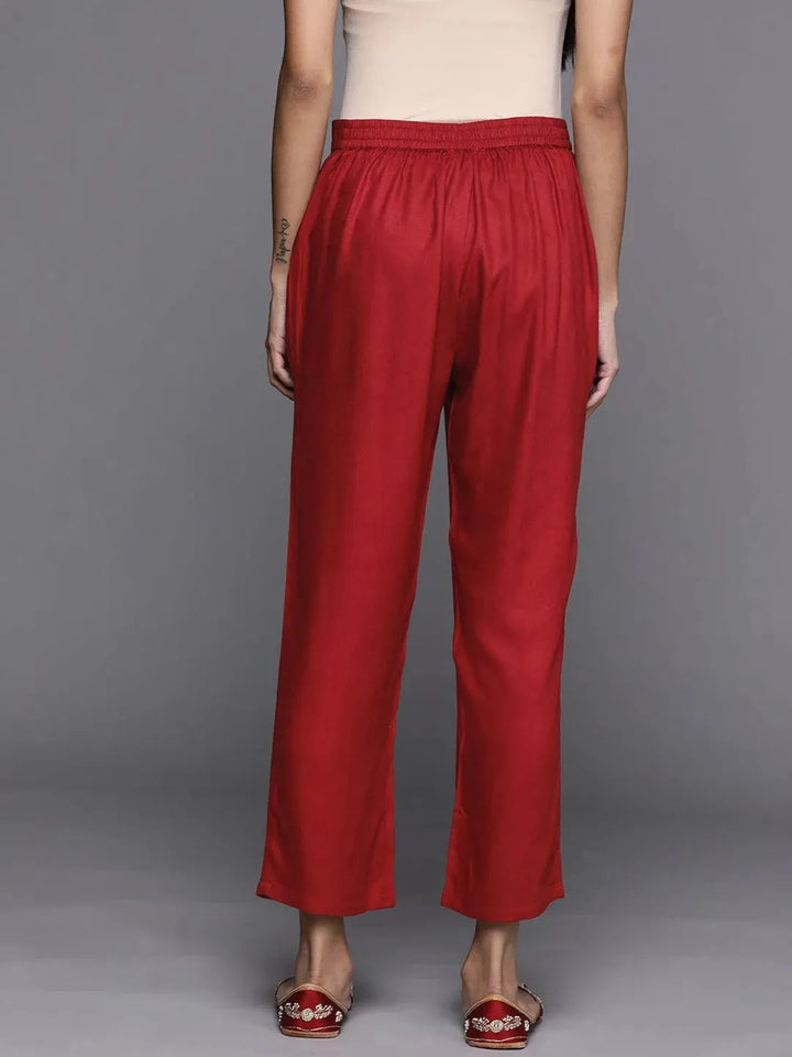 Red Solid Pashmina Wool Trousers - Libas
