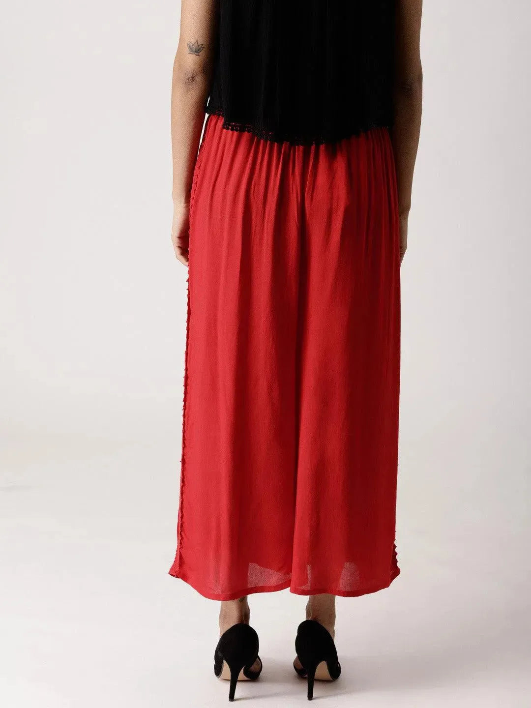 Red Solid Rayon Palazzos - Libas
