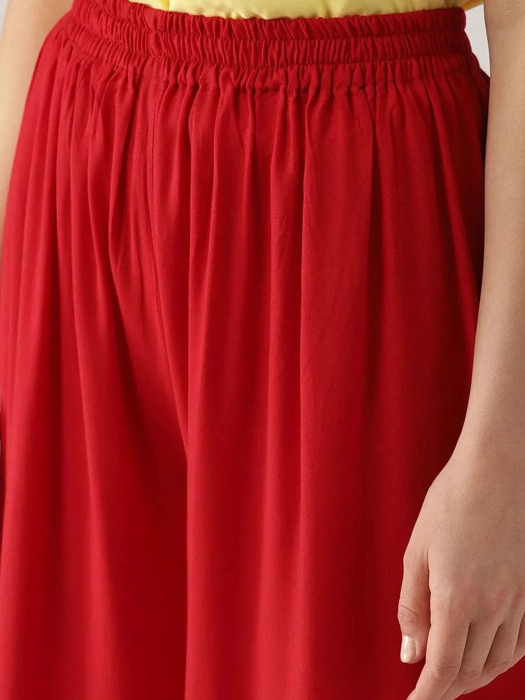 Red Solid Rayon Palazzos - Libas