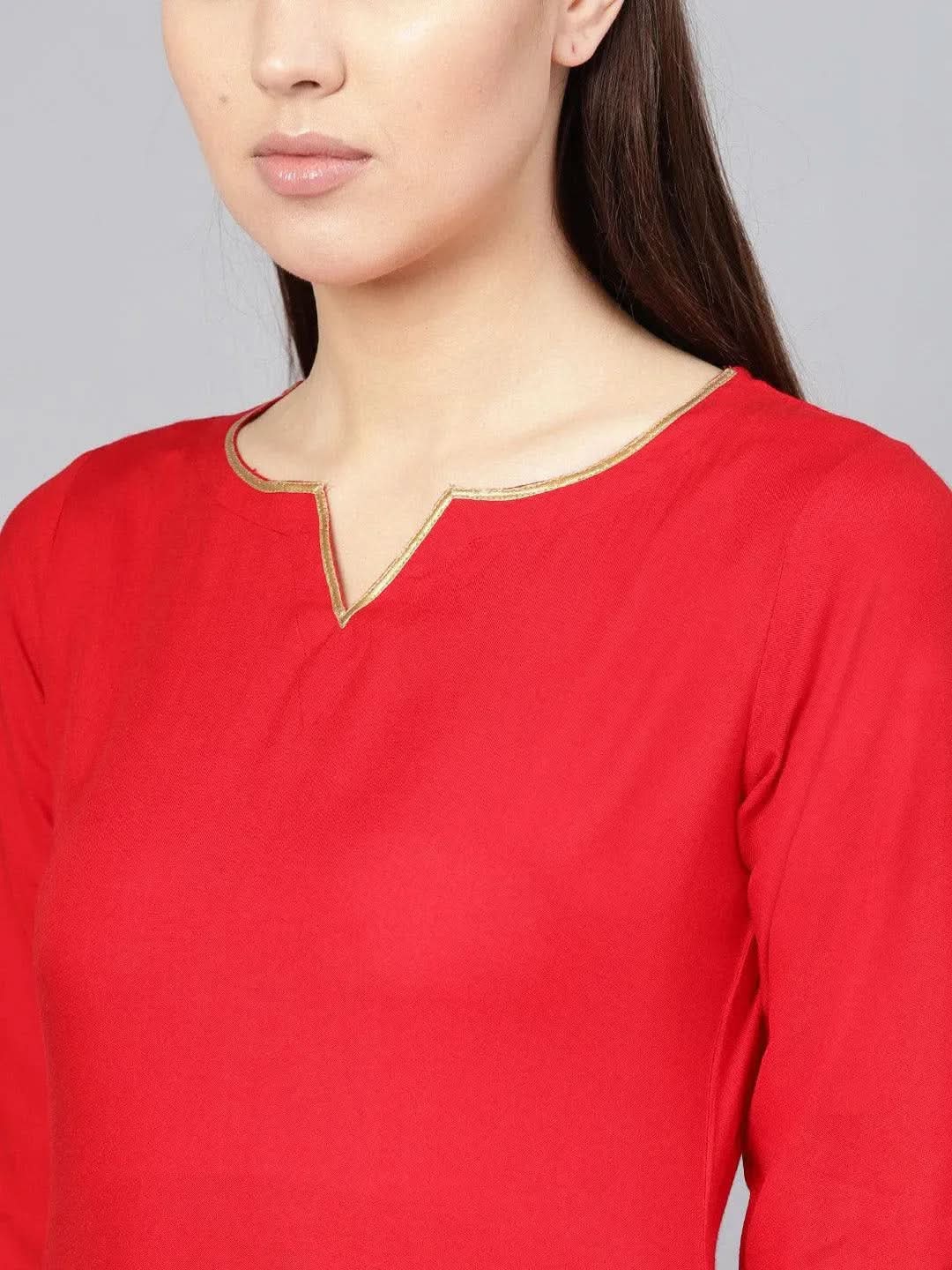 Red Solid Rayon Kurta Set - Libas