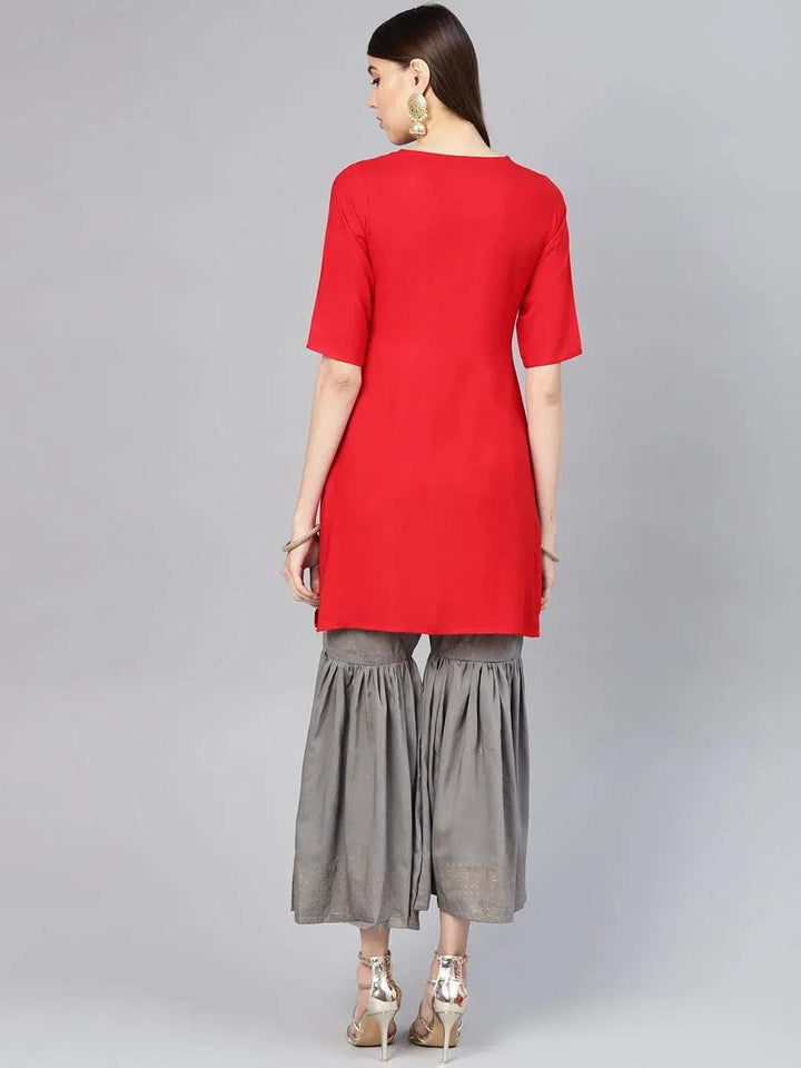 Red Solid Rayon Kurta Set - Libas