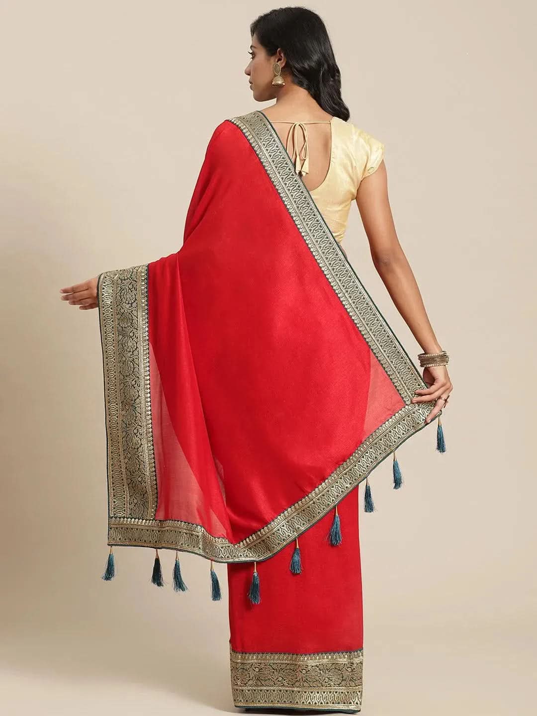 Buy Red Solid Silk Blend Saree - 14699 | Libas Ethnic Wear Online 
Buy Red Solid Silk Blend Saree - 14699 | Libas Ethnic Wear Online