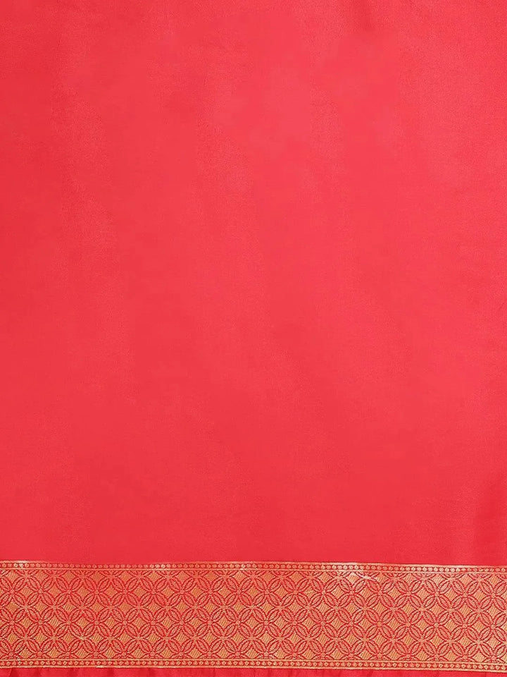 Red Woven Design Brocade Saree - Libas