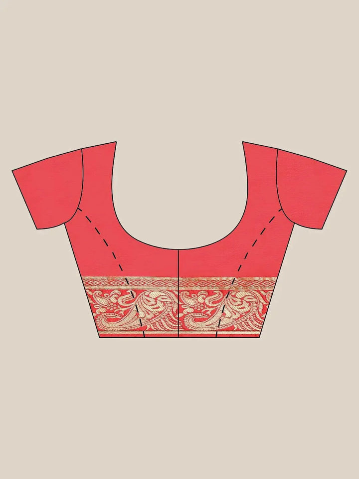 Red Woven Design Brocade Saree - Libas