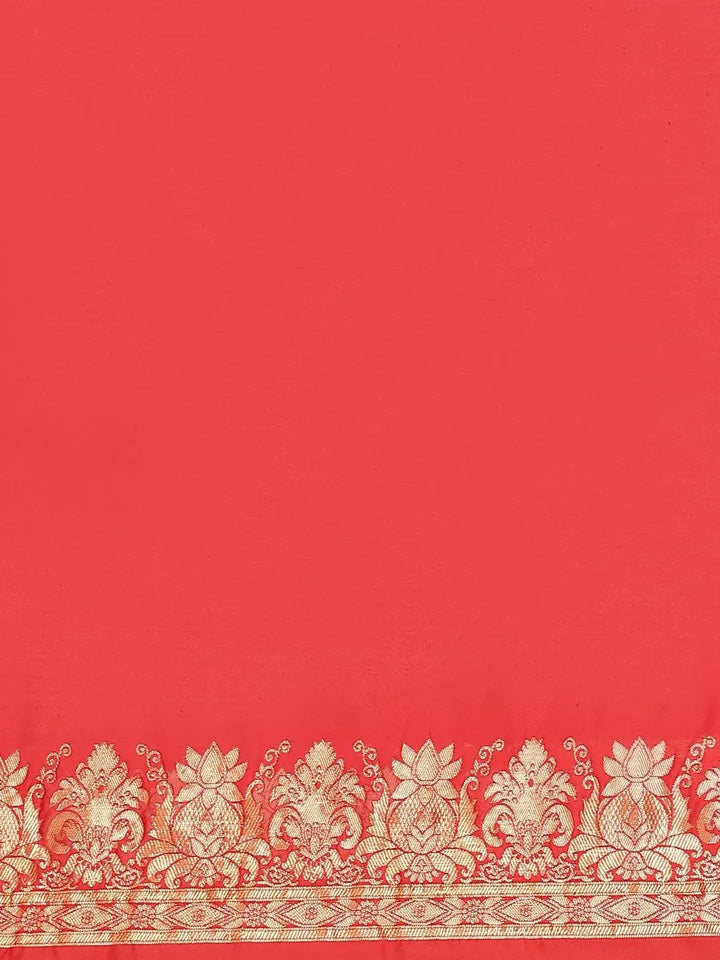 Red Woven Design Brocade Saree - Libas