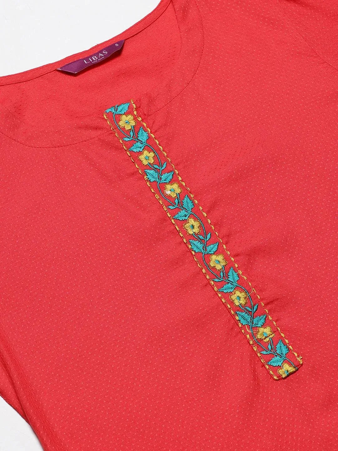Red Woven Design Rayon Kurta - Libas