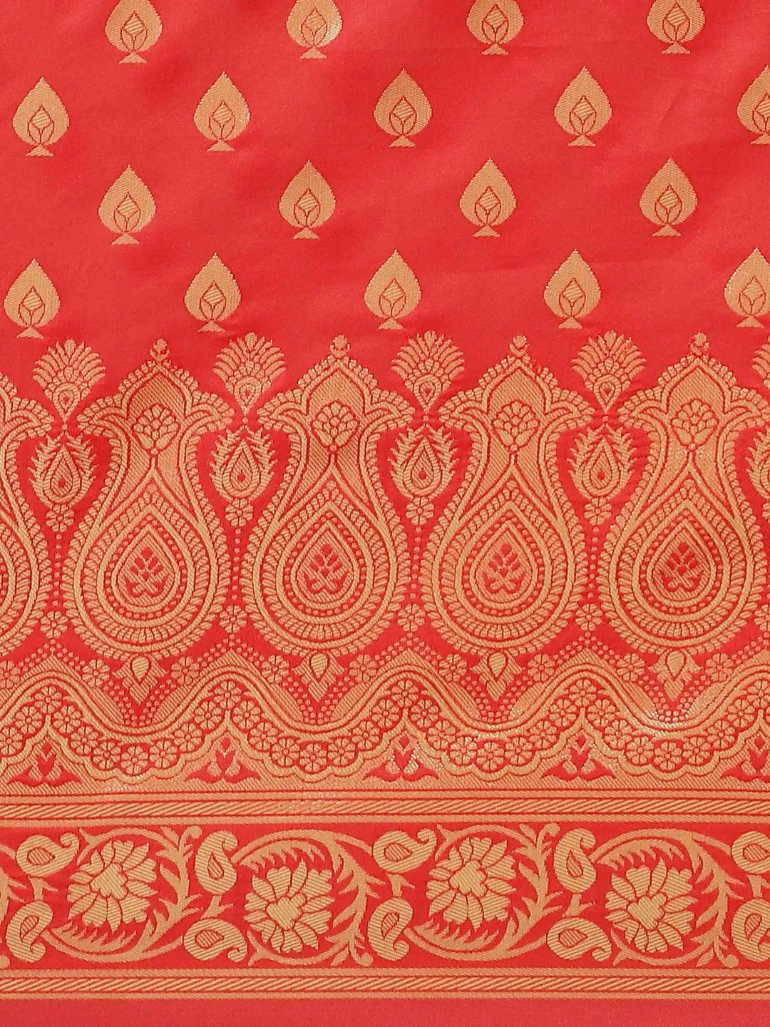 Red Woven Design Silk Saree - Libas