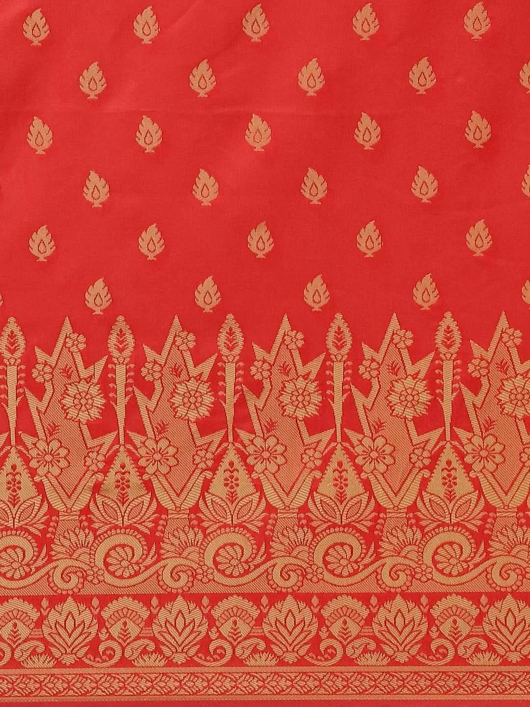 Red Woven Design Silk Saree - Libas
