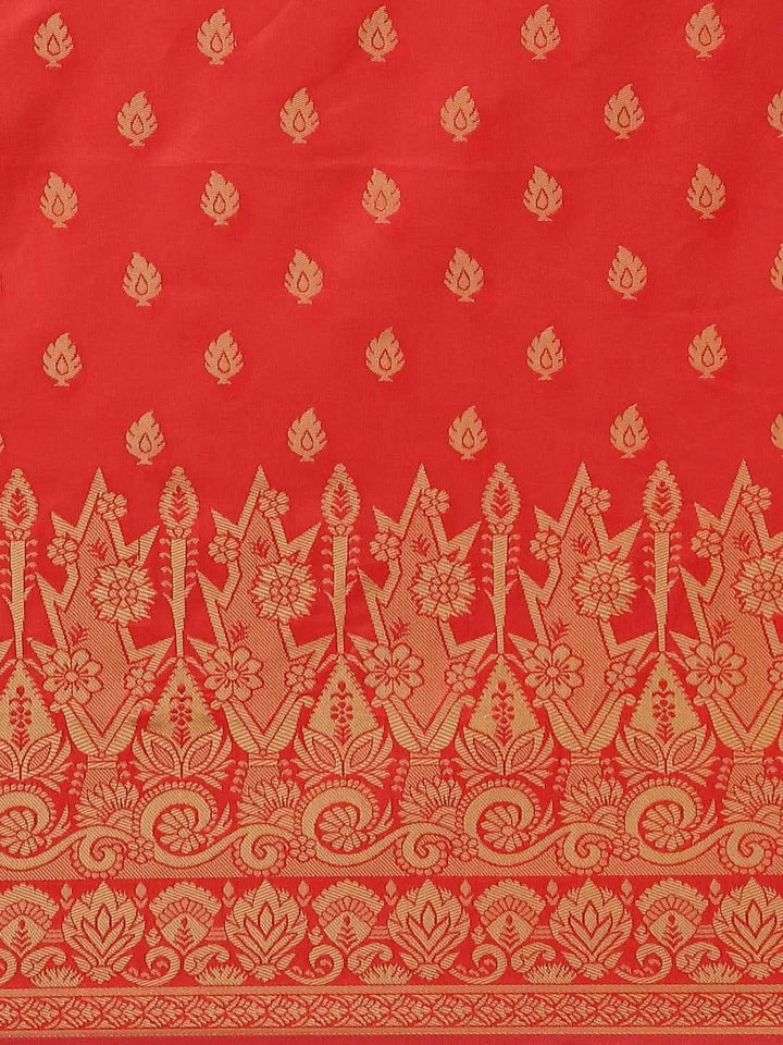 Red Woven Design Silk Saree - Libas