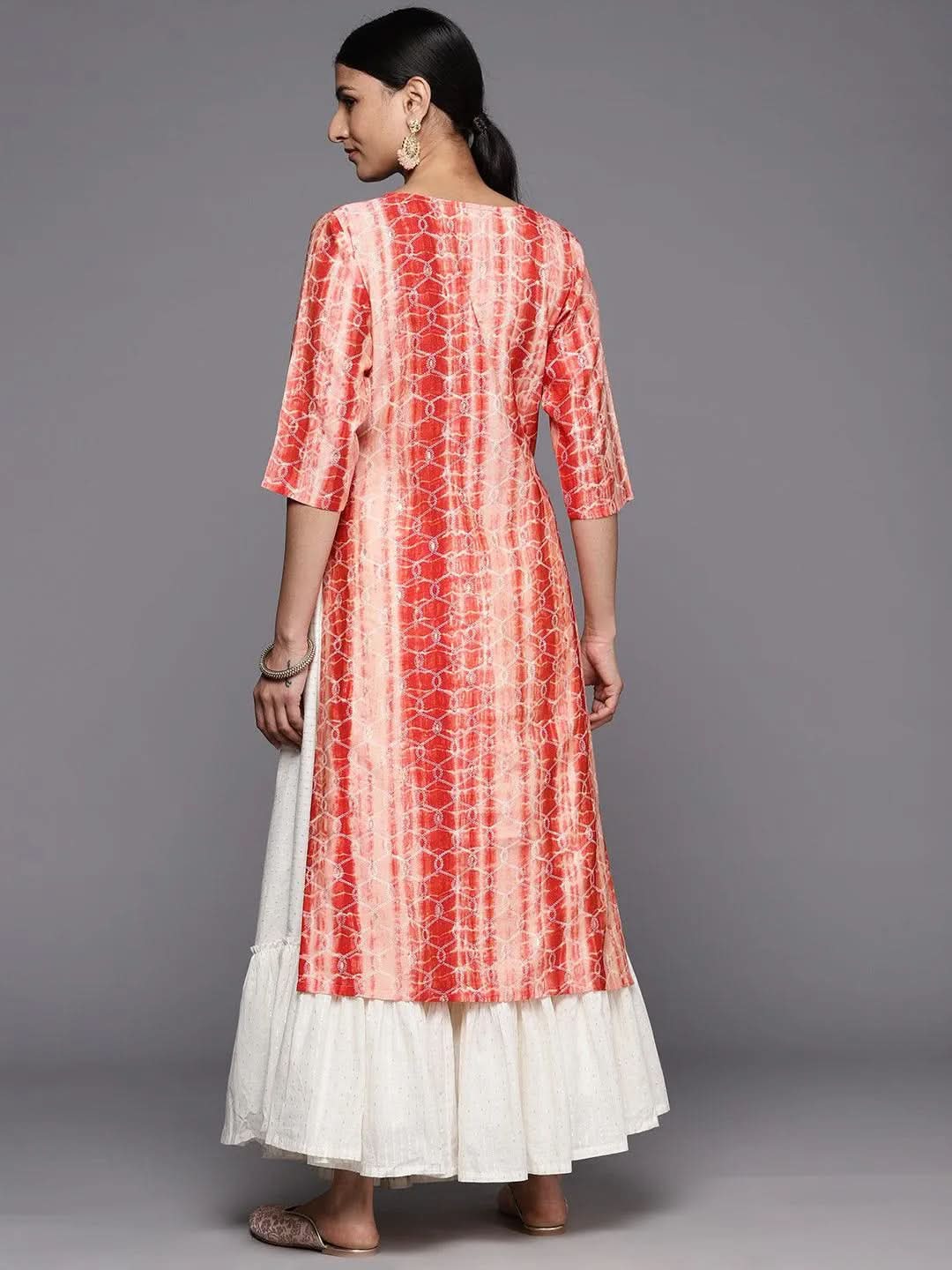 Rust Printed Silk Straight Kurta - Libas