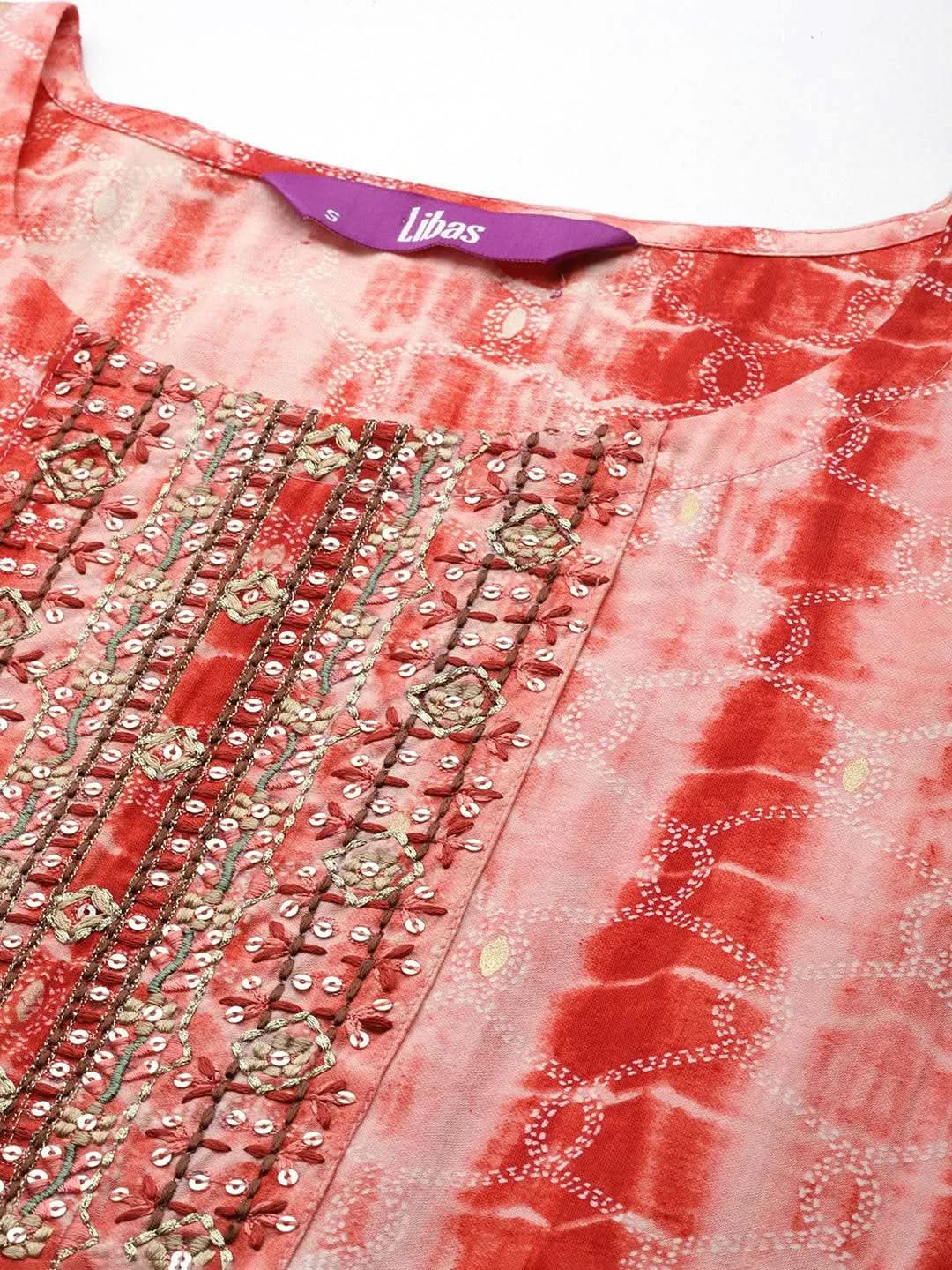 Rust Printed Silk Straight Kurta - Libas