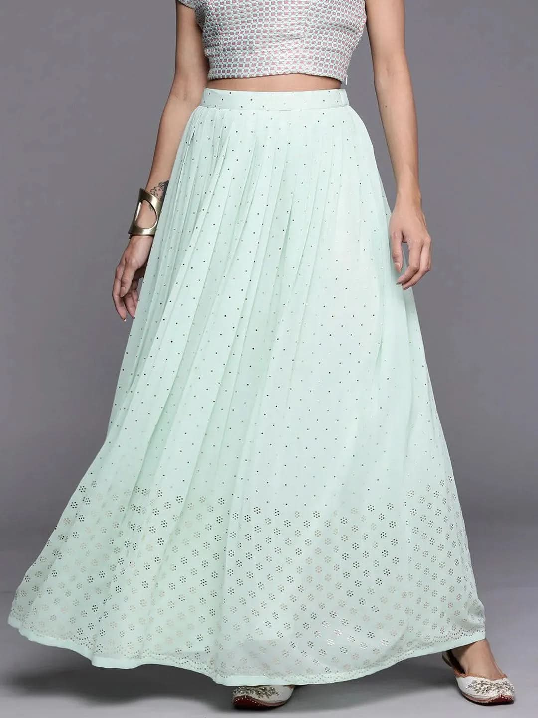 Sea Green Embellished Georgette Skirt