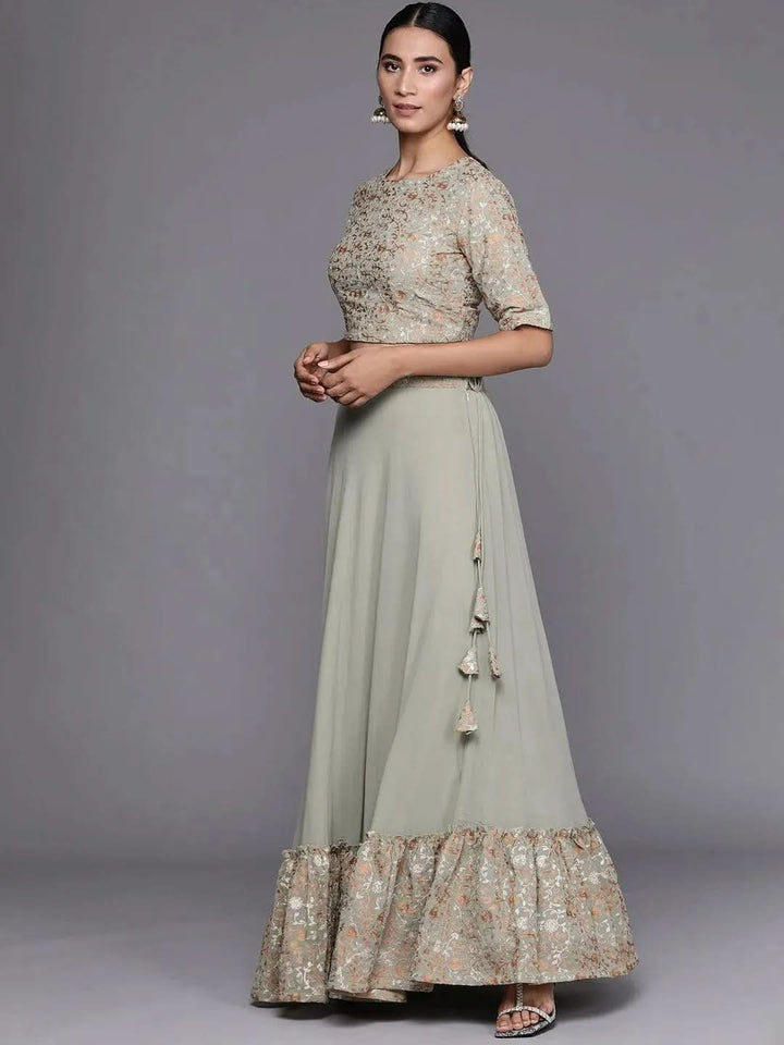 Sea Green Embroidered Georgette Lehenga Choli - Libas