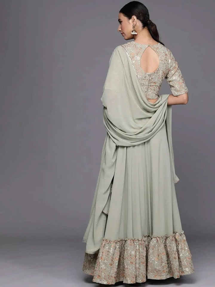 Sea Green Embroidered Georgette Lehenga Choli - Libas