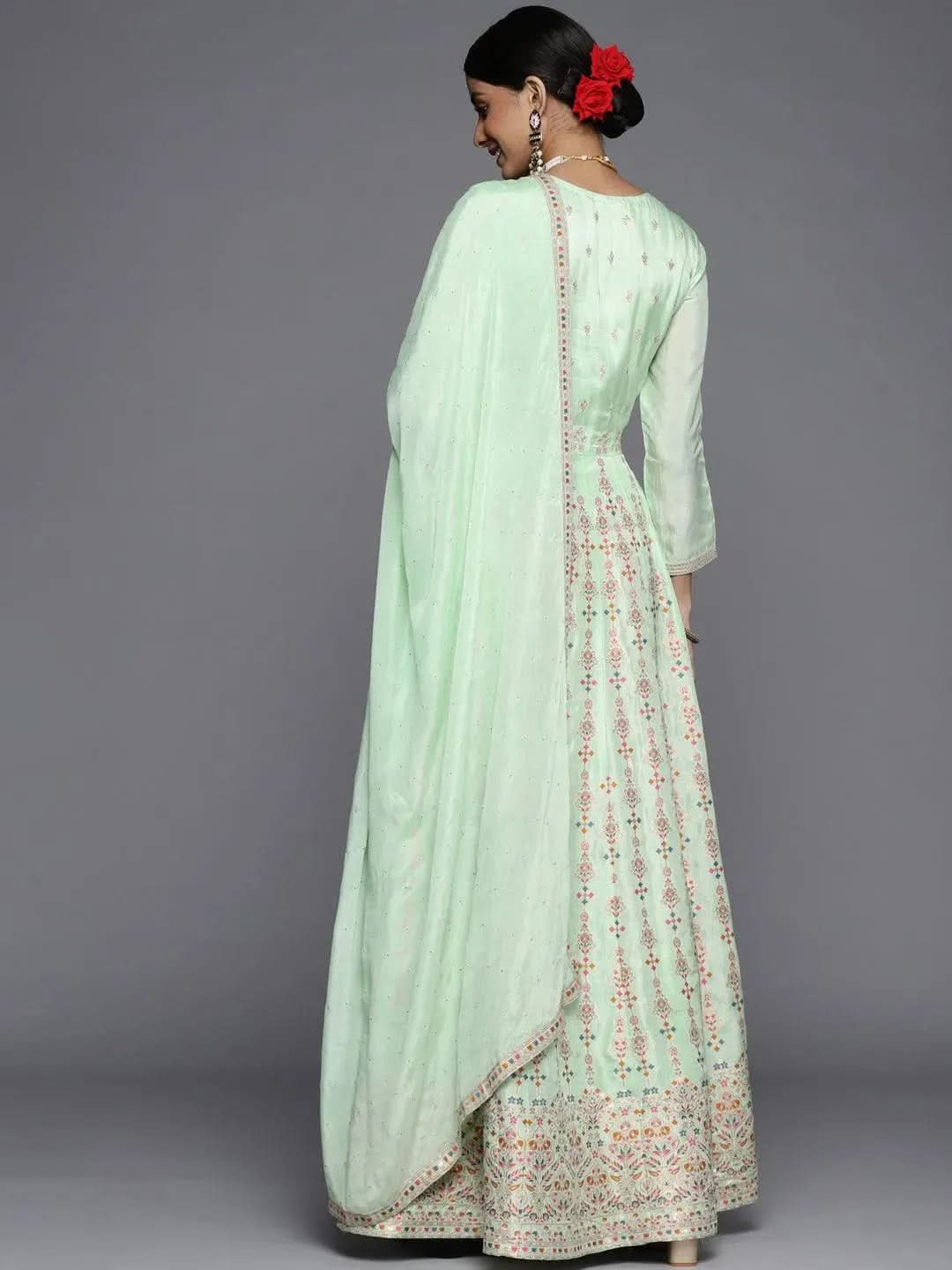 Sea Green Embroidered Silk Anarkali Kurta With Churidar & Dupatta
Sea Green Embroidered Silk Anarkali Kurta With Churidar & Dupatta