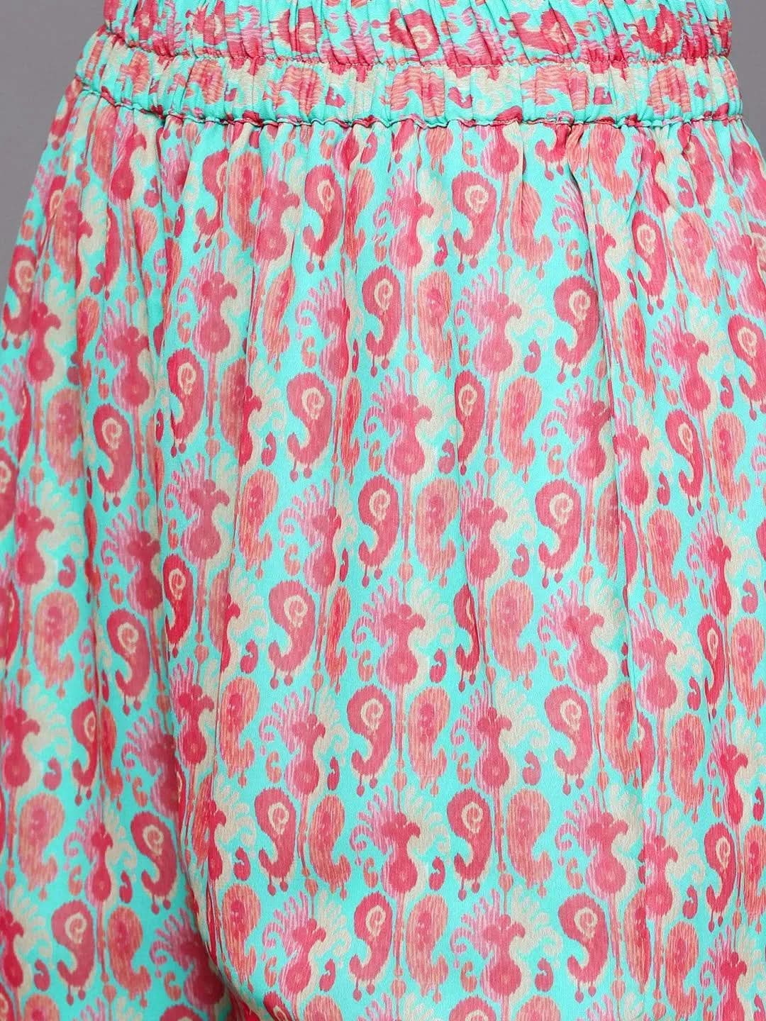 Sea Green Printed Georgette Suit Set - Libas