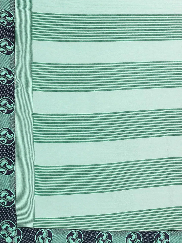 Sea Green Striped Chiffon Saree - Libas